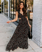 Charlotta Floral Ruffle Cutout Maxi Dress Black FINAL