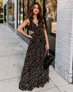 Charlotta Floral Ruffle Cutout Maxi Dress Black FINAL