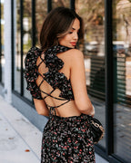 Charlotta Floral Ruffle Cutout Maxi Dress Black FINAL