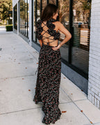 Charlotta Floral Ruffle Cutout Maxi Dress Black FINAL