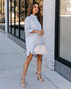 Risky Business Pocketed Button Down Shirt Dress Sky Blue
