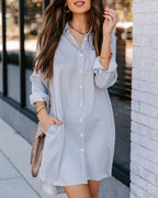Nolita Pocketed Striped Button Down Shirt Dress