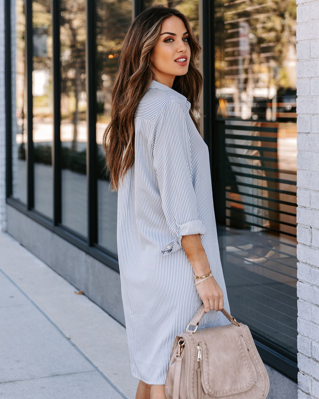 Nolita Pocketed Striped Button Down Shirt Dress