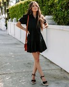 Aliza Cotton Button Down Babydoll Dress Black