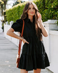 Aliza Cotton Button Down Babydoll Dress Black
