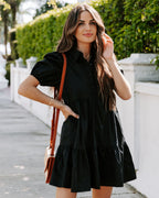 Aliza Cotton Button Down Babydoll Dress Black