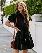 Aliza Cotton Button Down Babydoll Dress Black