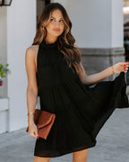 Brenley Pocketed Tiered Babydoll Dress Black