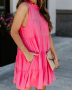 Brenley Pocketed Tiered Babydoll Dress Pink