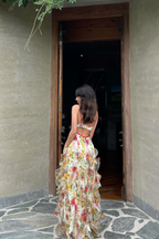 Oceana Chiffon Rose Print Slit Maxi Dress