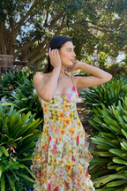 Oceana Chiffon Rose Print Slit Maxi Dress