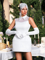 Folded Collar Pearl Satin Mini Dress