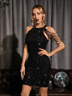 Eda Sequin Bodycon Mini Dress In Black