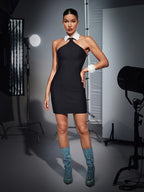 Folded Collar Backless Bandage Dress