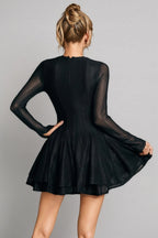 Cryon Black Long Sleeve Ruffle Mini Dress