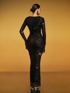 Hooded Cutout Sequin Maxi Dress