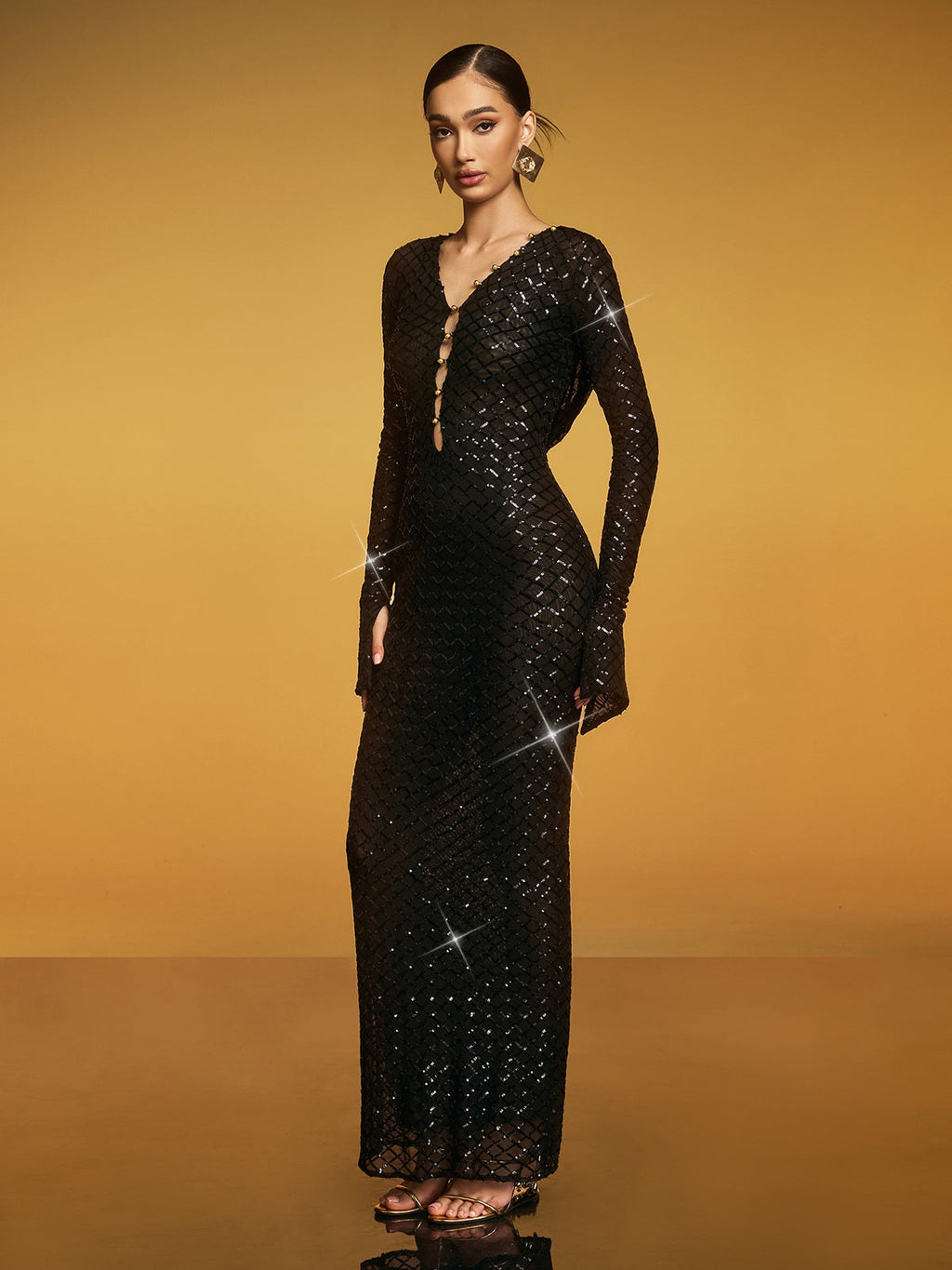 Hooded Cutout Sequin Maxi Dress