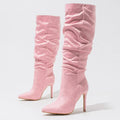 Autumn Winter Fashion Pleated Pointed Toe Modern Long Thin Heels Knee High Boots