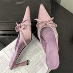 Butterflyknot Women Slippers Design Style Ladies Pointed Toe Mules Slides Shoes Low Heel Pumps