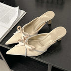 Butterflyknot Women Slippers Design Style Ladies Pointed Toe Mules Slides Shoes Low Heel Pumps