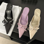 Butterflyknot Women Slippers Design Style Ladies Pointed Toe Mules Slides Shoes Low Heel Pumps