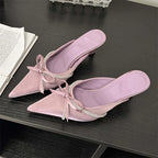 Butterflyknot Women Slippers Design Style Ladies Pointed Toe Mules Slides Shoes Low Heel Pumps