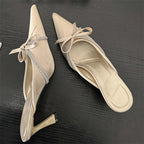 Butterflyknot Women Slippers Design Style Ladies Pointed Toe Mules Slides Shoes Low Heel Pumps