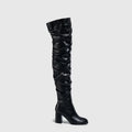 Designer Pleated OvertheHeels Runway Round Toe Zipper Knee High Boots