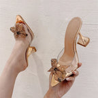 Elegant Glitter Peep Toe Women Slippers Sexy PVC Transparent High Banquet Party Mule Shoes Low Heel Pumps