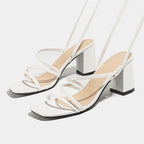 Fashion Narrow Band Ankle CrossStrap Women's Summer Square Toe Highs Party Shoes Low Heel Pumps