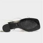 Fashion Narrow Band Ankle CrossStrap Women's Summer Square Toe Highs Party Shoes Low Heel Pumps