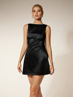Backless Pearl Bow Satin Dress