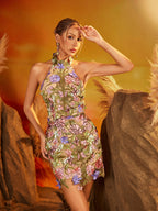 Backless Floral Embroidered Mini Dress