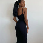Sleeveless Backless Black Party Midi Dress