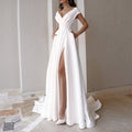 Elegant Casual Women's Dresses Vneck Side Slit Backless White Long Skirt Wedding