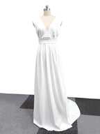 Elegant Casual Women's Dresses Vneck Side Slit Backless White Long Skirt Wedding