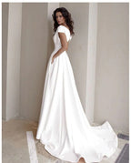 Elegant Casual Women's Dresses Vneck Side Slit Backless White Long Skirt Wedding