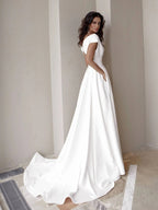 Elegant Casual Women's Dresses Vneck Side Slit Backless White Long Skirt Wedding