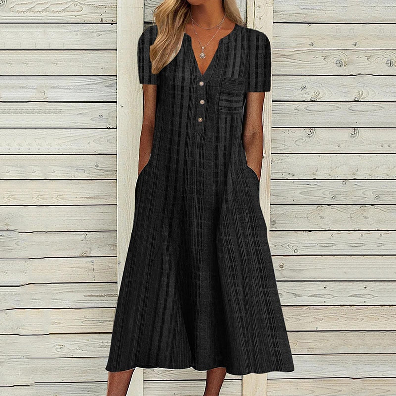 Elegant Chic VNeck Office Lady Pockets Dresses