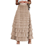 Elegant Fairy Tulle Tiered Elastic High Waist Mesh Ruffle Layered Long Skirt