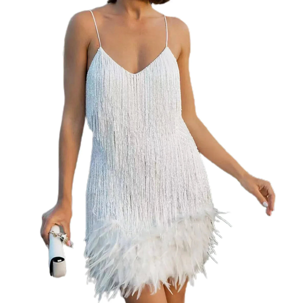 Feather Sequin Off-Shoulder Mini Party Dress