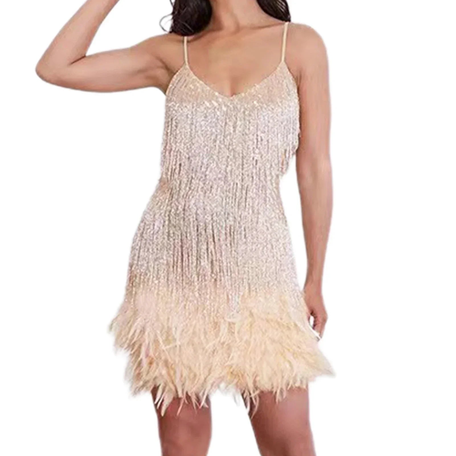 Feather Sequin Off-Shoulder Mini Party Dress