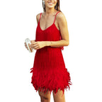 Feather Sequin Off-Shoulder Mini Party Dress