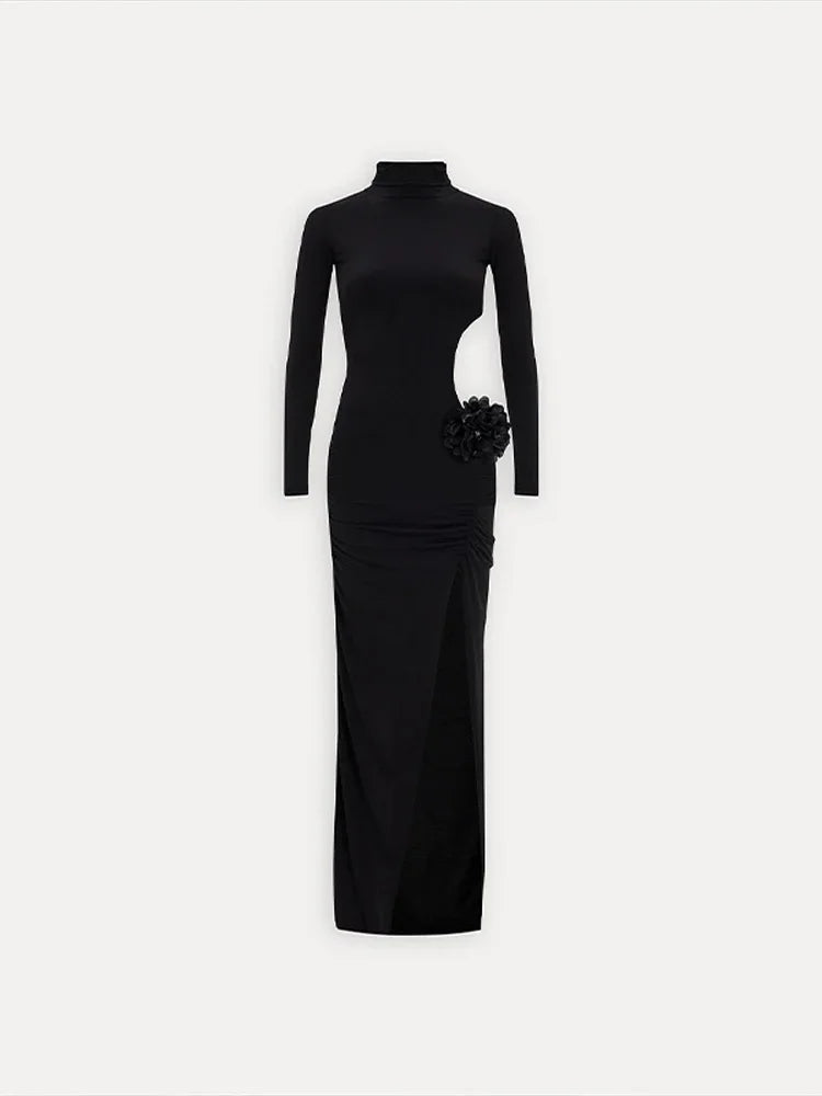 Mock Turtleneck Solid Long Sleeve Party Dress