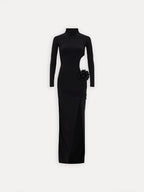 Mock Turtleneck Solid Long Sleeve Party Dress