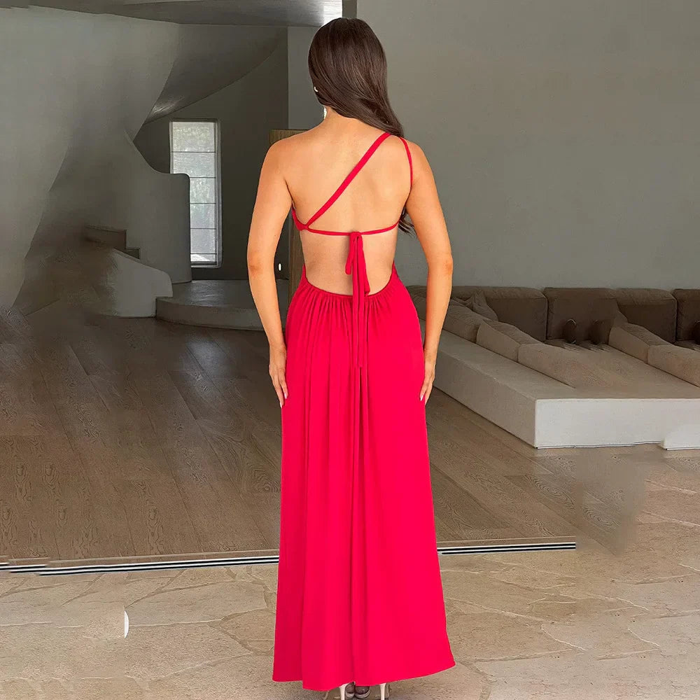 Elegant Red Backless Long Summer Sexy Off Shoulder Bodycon Maxi Party Dress