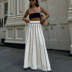 Elegant Striped Tassel Knitted Elastic High Waist Skirt