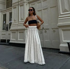 Elegant Striped Tassel Knitted Elastic High Waist Skirt