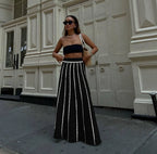 Elegant Striped Tassel Knitted Elastic High Waist Skirt