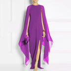 Elegant Summer Maxi Chiffon Cape Long High Slit Irregular Batwing Sleeve Vestidos Dress